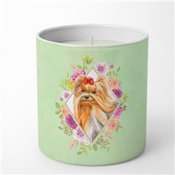 10 oz Yorkshire Terrier No.2 Green Flowers Decorative Soy Candle