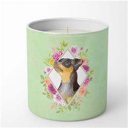 10 oz Black Miniature Pinscher Green Flowers Decorative Soy Candle