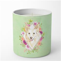 10 oz White Collie Green Flowers Decorative Soy Candle