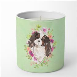 10 oz Tricolor Cavalier Spaniel Green Flowers Decorative Soy Candle