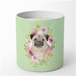 10 oz Fawn Pug Green Flowers Decorative Soy Candle