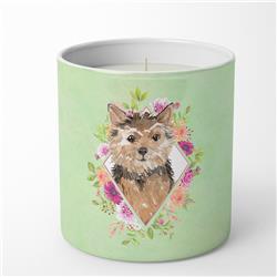 10 oz Norwich Terrier Green Flowers Decorative Soy Candle