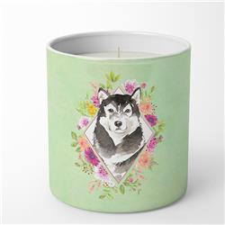 10 oz Alaskan Malamute Green Flowers Decorative Soy Candle