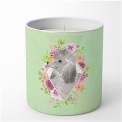 10 oz Grey Standard Poodle Green Flowers Decorative Soy Candle