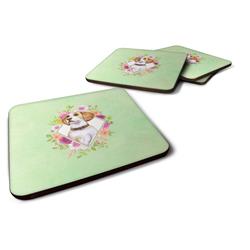 Picture of Carolines Treasures CK4277FC 3.5 x 3.5 in. Beagle Green Flowers Foam Coaster - Set of 4