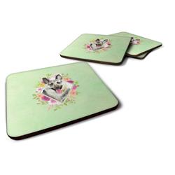 CK4299FC 3.5 x 3.5 in. Eastern German Shepherd Green Flowers Foam Coaster - Set of 4