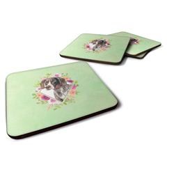 CK4317FC 3.5 x 3.5 in. German Shorthaired Pointer Green Flowers Foam Coaster - Set of 4