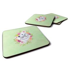 3.5 x 3.5 in. Great Pyrenees Green Flowers Foam Coaster - Set of 4