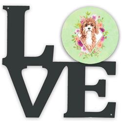 11.5 x 11.75 in. Cavapoo Green Flowers Metal Artwork Love Wall Decor