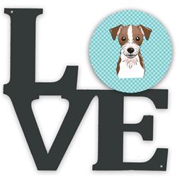 BB1140WALV 11.5 x 11.75 in. Checkerboard Blue Jack Russell Terrier Metal Artwork Love Wall Decor