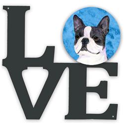 11.5 x 11.75 in. Blue Boston Terrier Metal Artwork Love Wall Decor