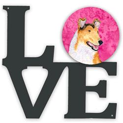 11.5 x 11.75 in. Pink Smooth Collie Metal Artwork Love Wall Decor