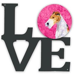 11.5 x 11.75 in. Pink Wire Fox Terrier Metal Artwork Love Wall Decor