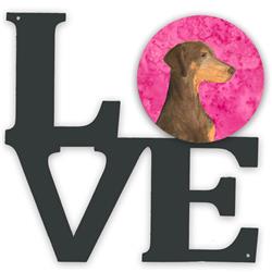 11.5 x 11.75 in. Pink Doberman Metal Artwork Love Wall Decor