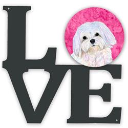 11.5 x 11.75 in. Pink Maltese Metal Artwork Love Wall Decor