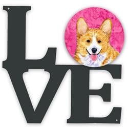 11.5 x 11.75 in. Pink Corgi Metal Artwork Love Wall Decor