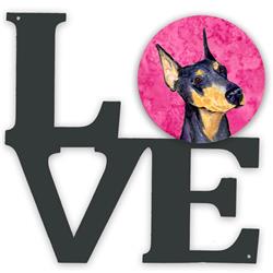 11.5 x 11.75 in. Pink Doberman Metal Artwork Love Wall Decor