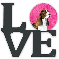 11.5 x 11.75 in. Pink Springer Spaniel Metal Artwork Love Wall Decor