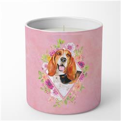 10 oz Basset Hound Pink Flowers Decorative Soy Candle