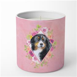 10 oz Bernese Mountain Dog Pink Flowers Decorative Soy Candle