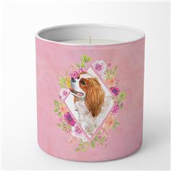 10 oz Cavalier King Charles Spaniel Pink Flowers Decorative Soy Candle