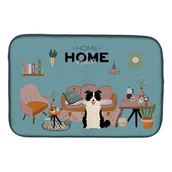 14 x 21 in. Black White Border Collie Sweet Home Dish Drying Mat