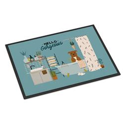 CK7469JMAT 24 x 36 in. Brown Staffordshire Bull Terrier in Bathtub Indoor or Outdoor Mat