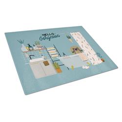 Tan Pekingese in Bathtub Glass Cutting Board - Large