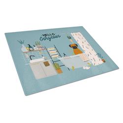 Fawn Boxer in Bathtub Glass Cutting Board - Large