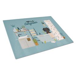 Black Tan Wire Haired Dachshund in Bathtub Glass Cutting Board - Large