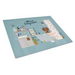 Red Brown Dachshund in Bathtub Glass Cutting Board - Large