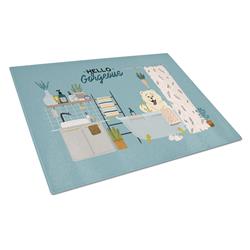 White Chow Chow in Bathtub Glass Cutting Board - Large
