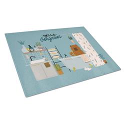 Red Chow Chow in Bathtub Glass Cutting Board - Large