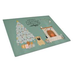 Brown Pug Christmas Everyone Glass Cutting Board - Large