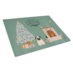 Fawn Pug Christmas Everyone Glass Cutting Board - Large