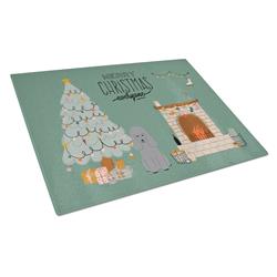 Silver Poodle Christmas Everyone Glass Cutting Board - Large