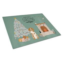 Brittany Spaniel Christmas Everyone Glass Cutting Board - Large