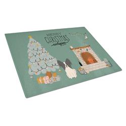 Black White Papillon Christmas Everyone Glass Cutting Board - Large