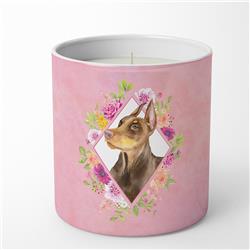 10 oz Doberman Pinscher Pink Flowers Decorative Soy Candle