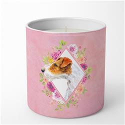 10 oz Jack Russell Terrier No.2 Pink Flowers Decorative Soy Candle