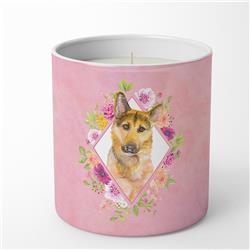 10 oz German Shepherd No.2 Pink Flowers Decorative Soy Candle