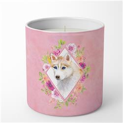 10 oz Red Siberian Husky Pink Flowers Decorative Soy Candle