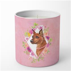 10 oz Miniature Pinscher Pink Flowers Decorative Soy Candle