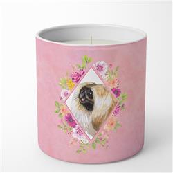 10 oz Pekingese Pink Flowers Decorative Soy Candle