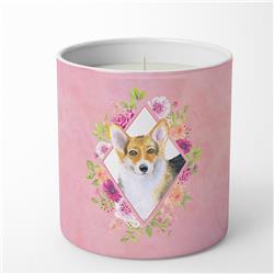10 oz Corgi Pink Flowers Decorative Soy Candle