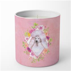 10 oz Standard White Poodle Pink Flowers Decorative Soy Candle