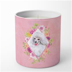 10 oz White Mini Poodle Pink Flowers Decorative Soy Candle