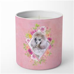 10 oz Standard Grey Poodle Pink Flowers Decorative Soy Candle