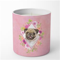 10 oz Fawn Pug Pink Flowers Decorative Soy Candle