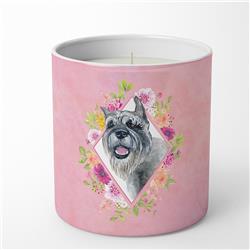 10 oz Schnauzer Pink Flowers Decorative Soy Candle